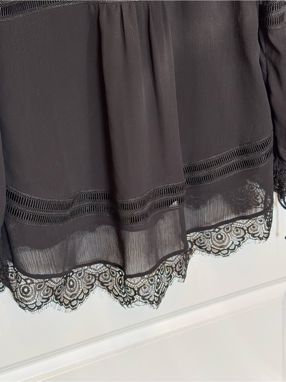 White House Black Market Black Lace-Trim Peasant Blouse - Picture 8 of 9